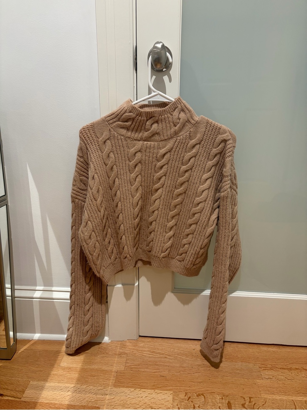 Listicle Cable Knit Cropped Turtleneck Sweater - Taupe